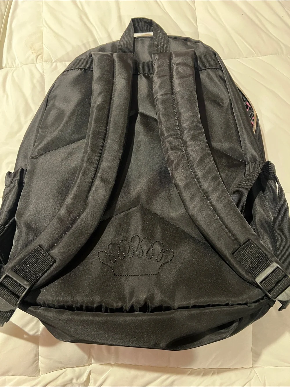 Juicy Couture Black Quilted Backpack with Rose Gold Heart Charm Accents kids 6+